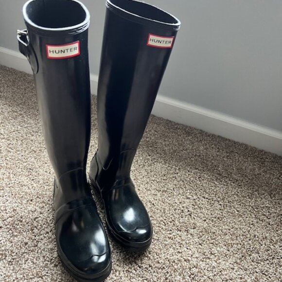 Hunter Original Tall Rain Boots - Gloss Black Size 8 - Picture 1 of 4